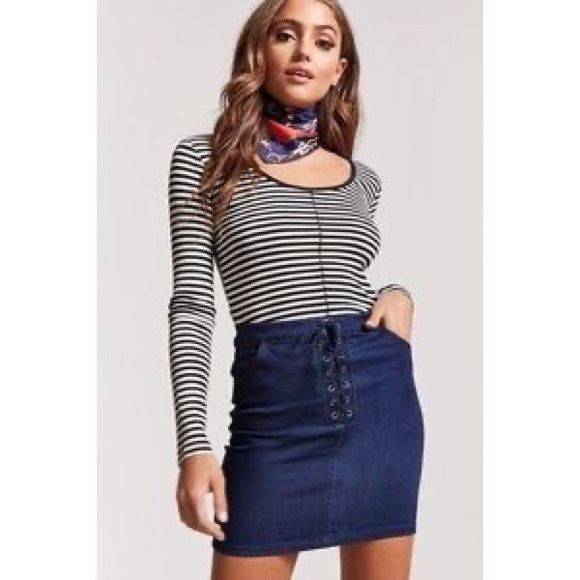 Forever 21 Blue Lace Up Mini Skirt High Waist Bodycon Womens Size Small - Picture 7 of 11